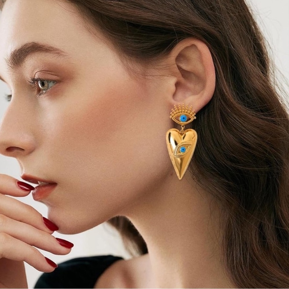 Anthropologie Gold and Blue Heart Earrings